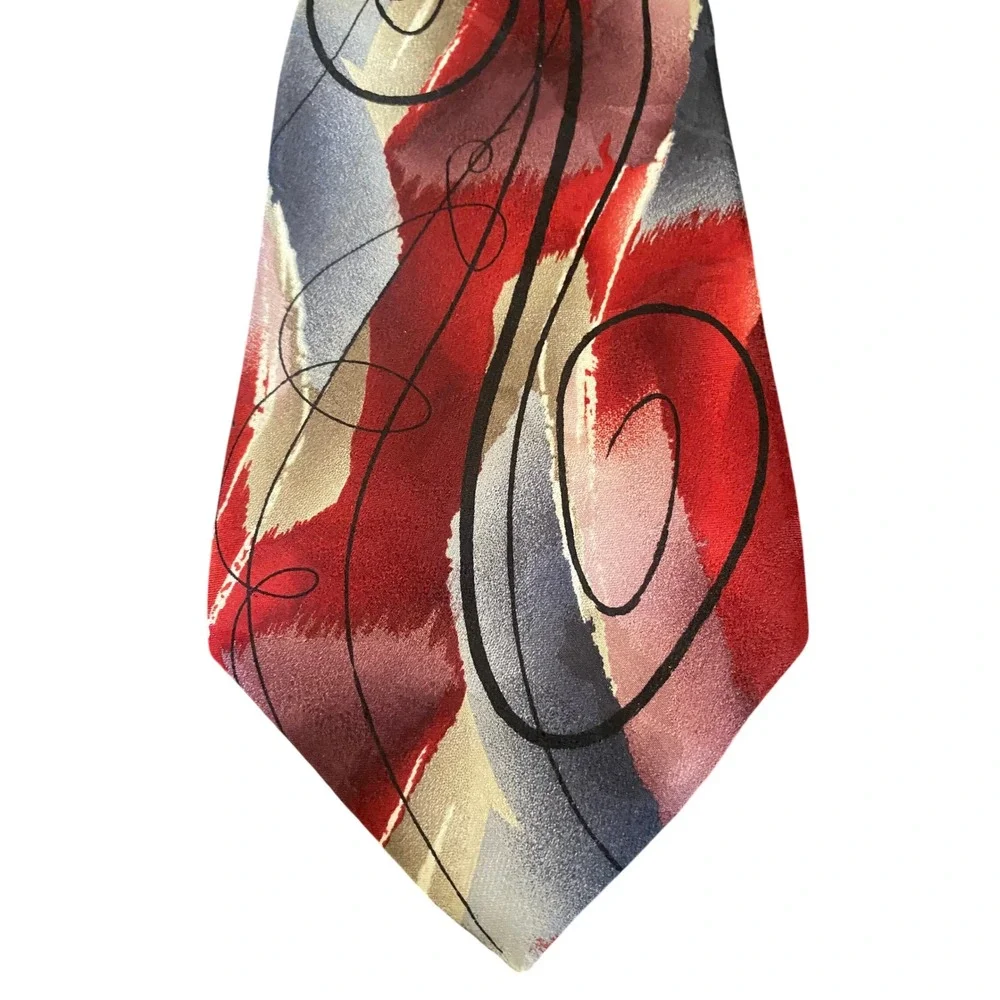 J. Garcia Mens Silk Tie Collection 53 Nude Abstract‎ Red Grey Swirl Necktie